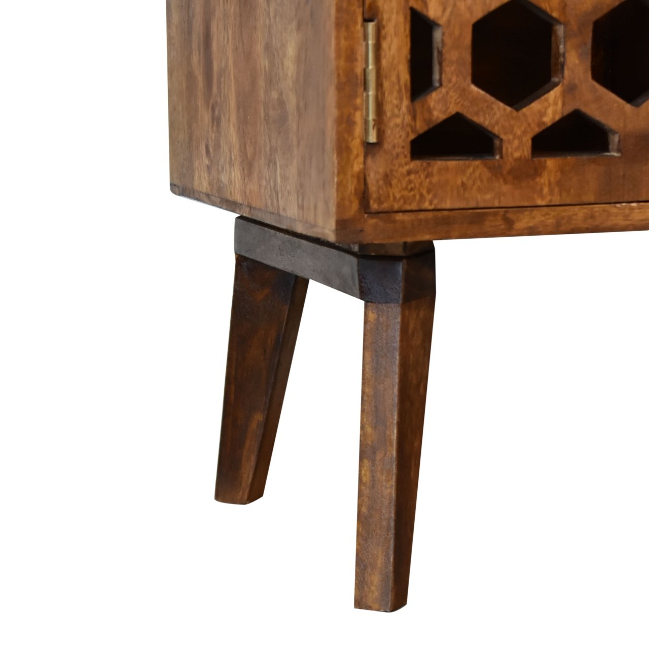 Szafka RTV z litego drewna mango – kasztanowa, 110 cm — model IN1840 - obrazek 7