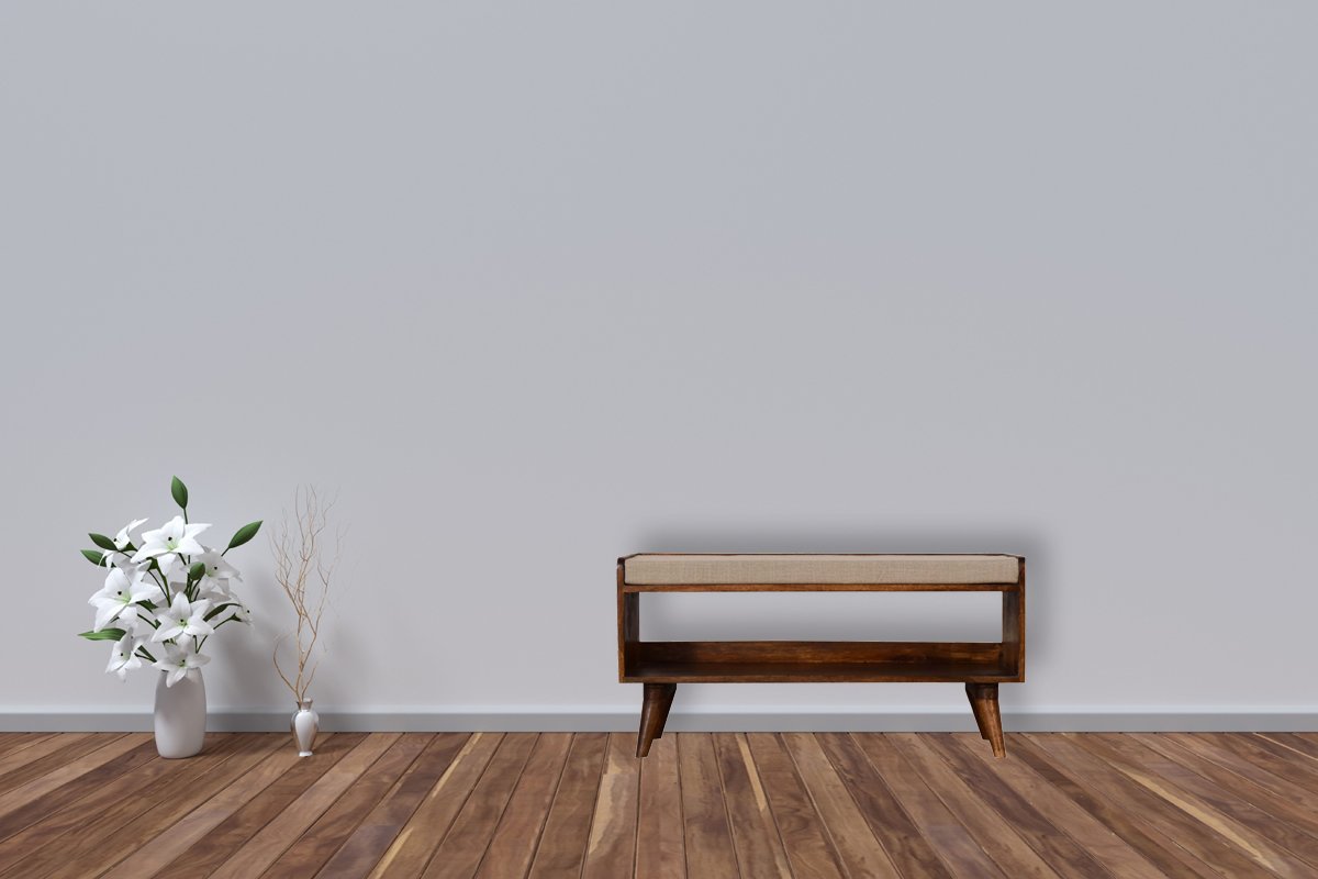 Ławka z litego drewna mango – kasztanowa, 90 cm — model IN2108 - Image 10