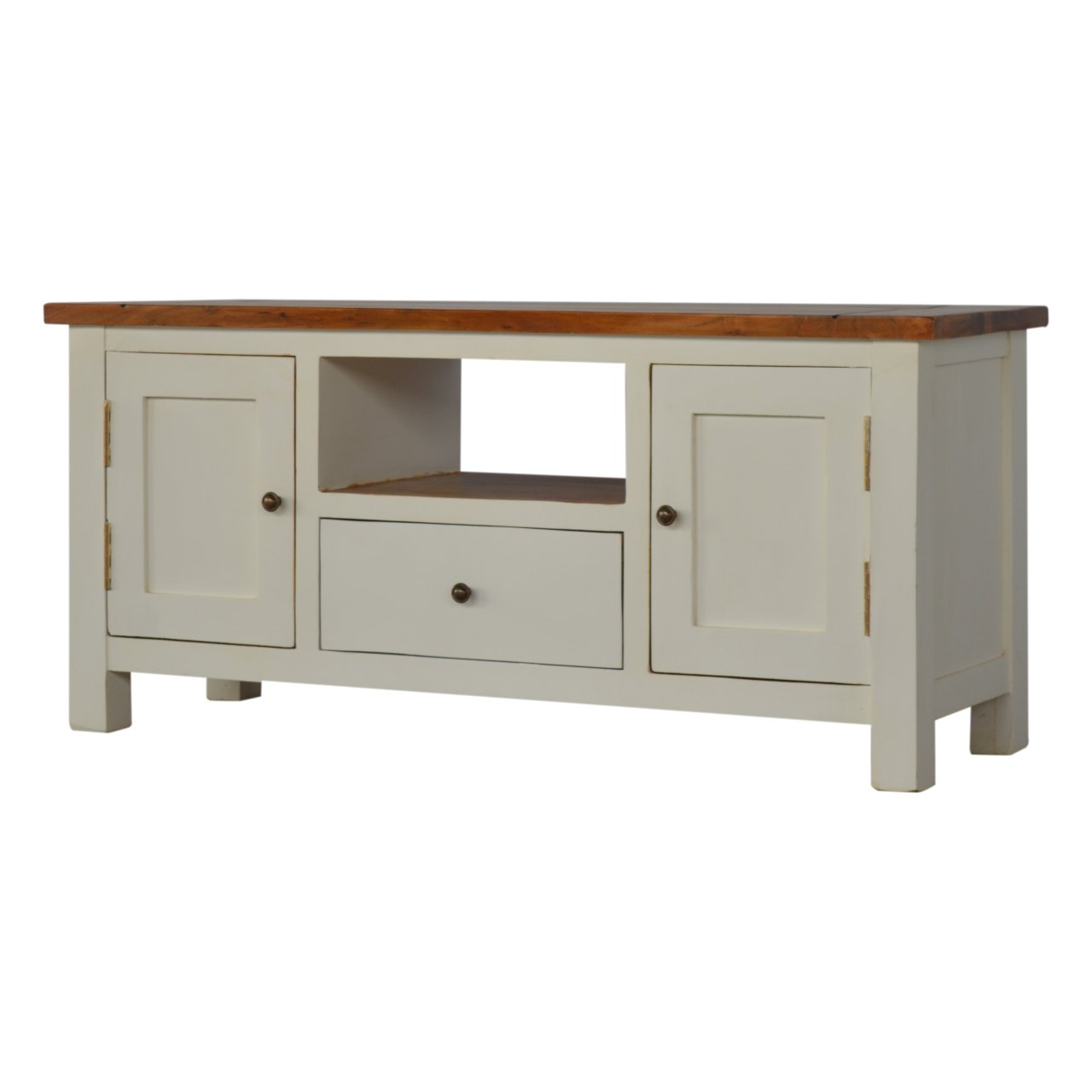 Szafka RTV z litego drewna mango – jasna, 110 cm — model IN212