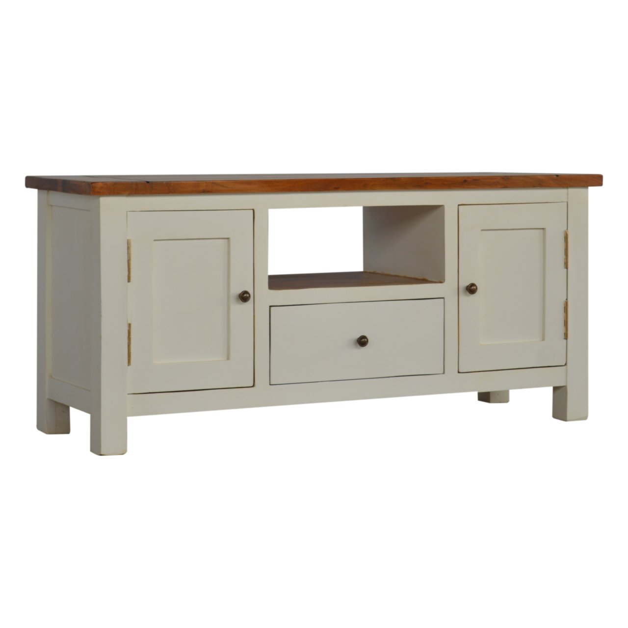 Szafka RTV z litego drewna mango – jasna, 110 cm — model IN212 - obrazek 2