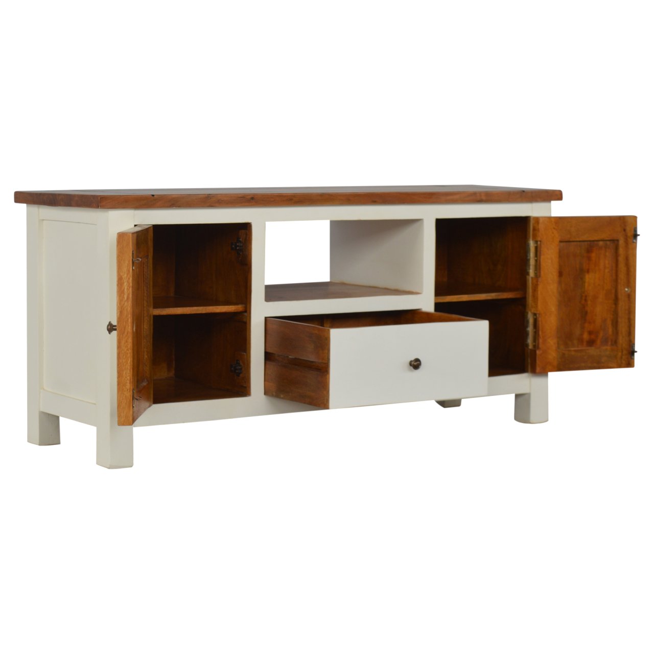 Szafka RTV z litego drewna mango – jasna, 110 cm — model IN212 - obrazek 3