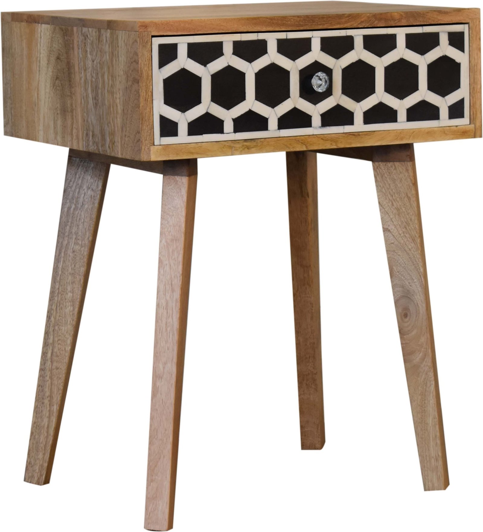 Szafka nocna z litego drewna mango – dębowa, 45 cm — model IN2144
