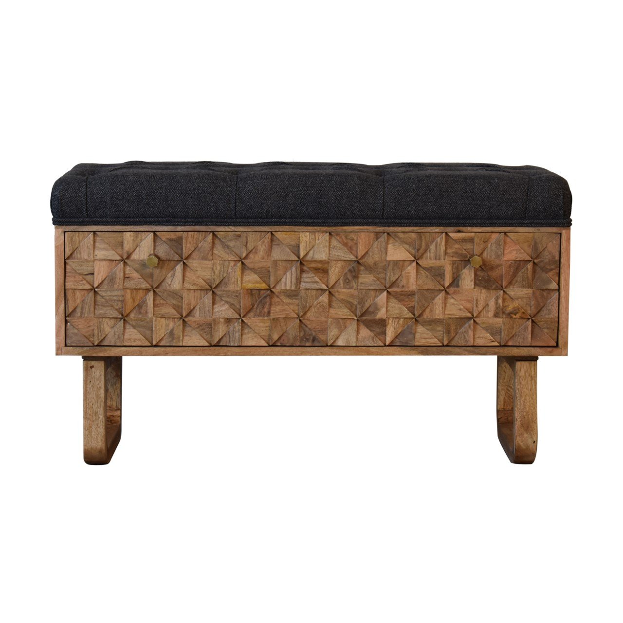 Ławka z litego drewna mango – czarna, 90 cm