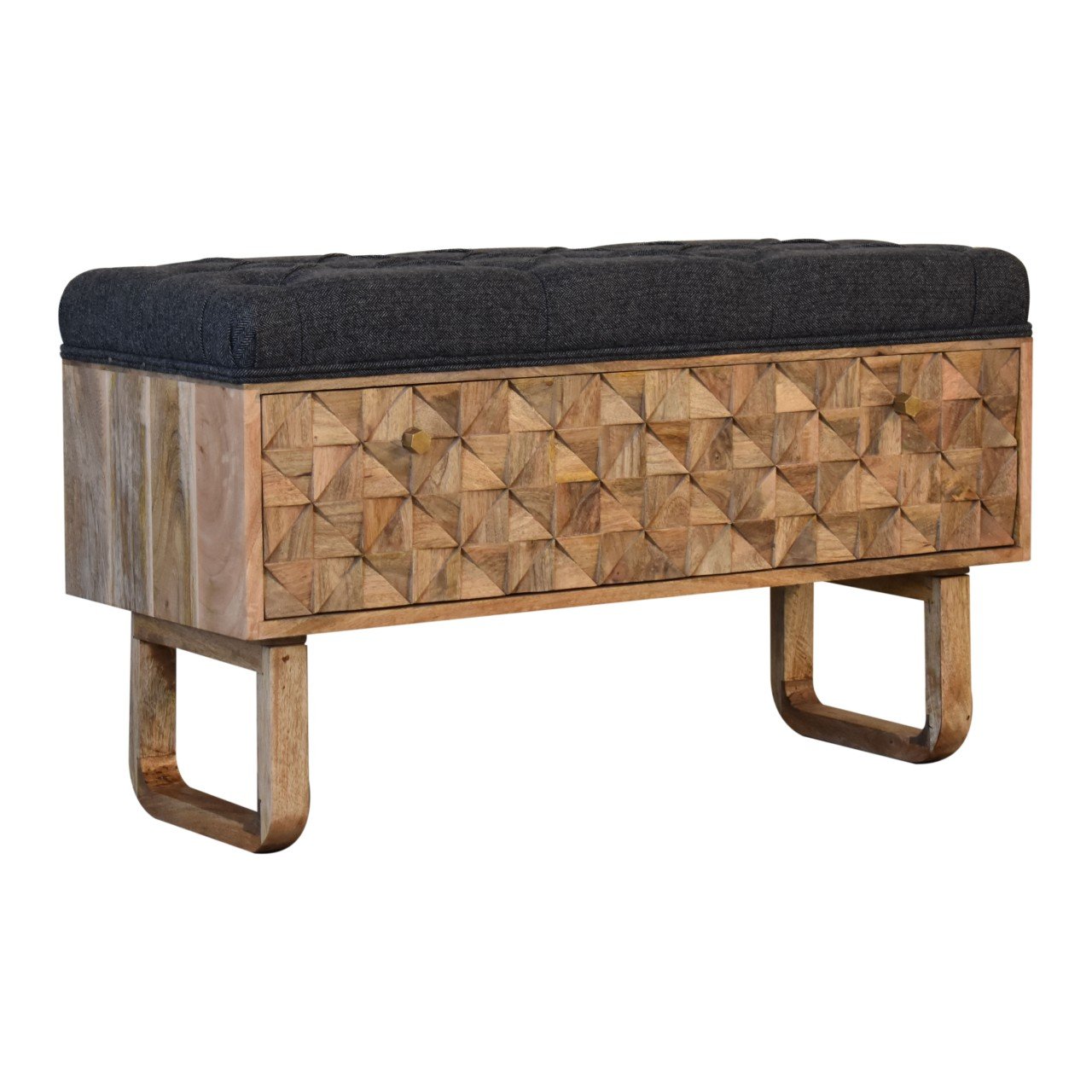 Ławka z litego drewna mango – czarna, 90 cm - Image 2