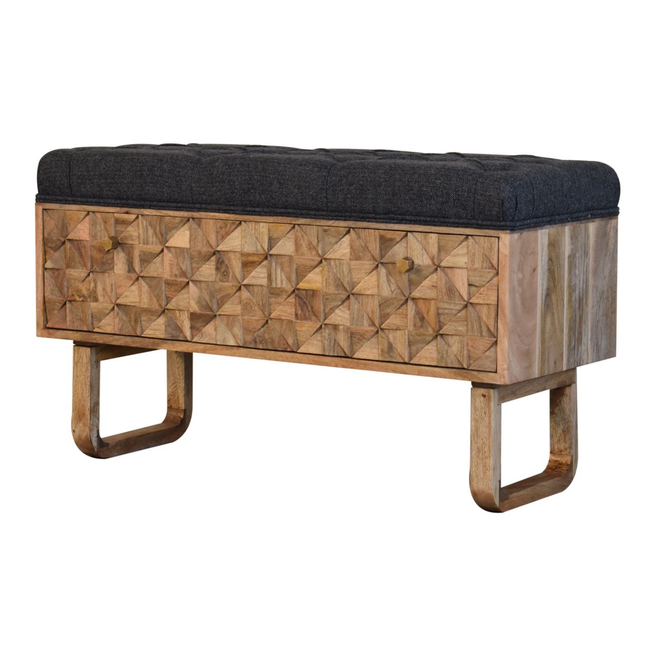 Ławka z litego drewna mango – czarna, 90 cm - Image 3