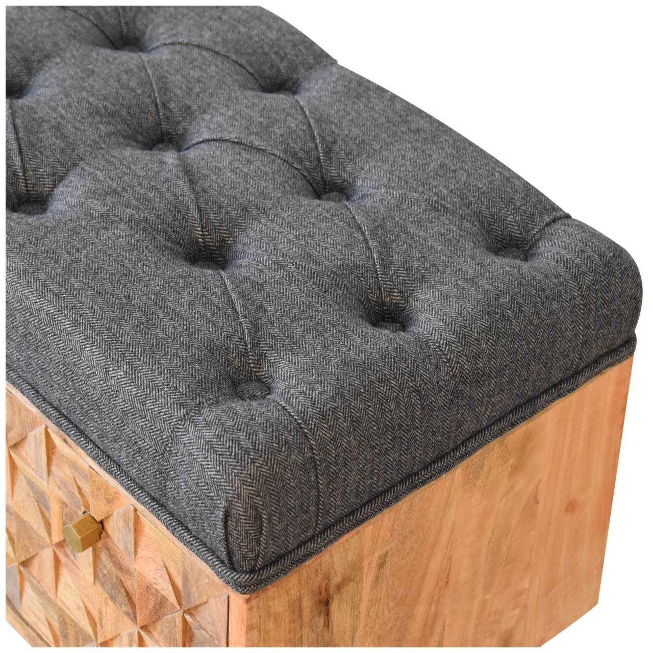 Ławka z litego drewna mango – czarna, 90 cm - Image 5