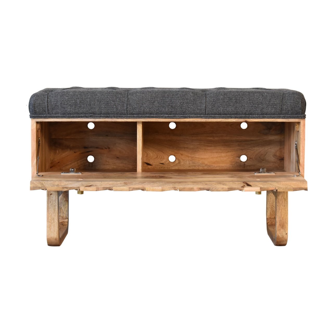 Ławka z litego drewna mango – czarna, 90 cm - Image 6