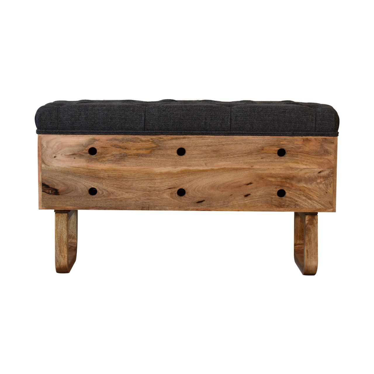 Ławka z litego drewna mango – czarna, 90 cm - Image 9