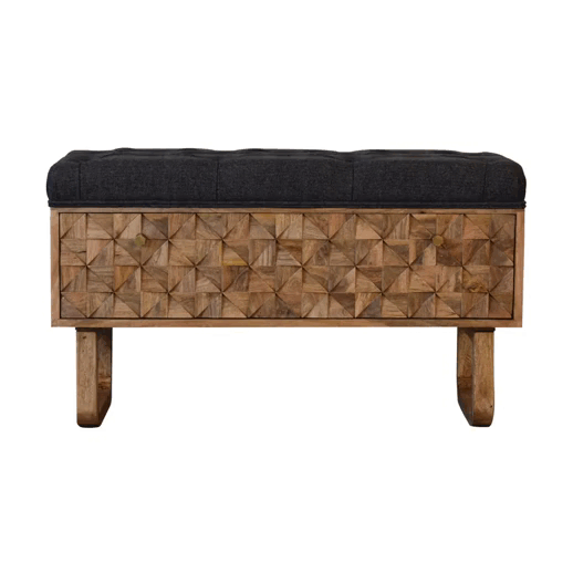 Ławka z litego drewna mango – czarna, 90 cm - Image 11