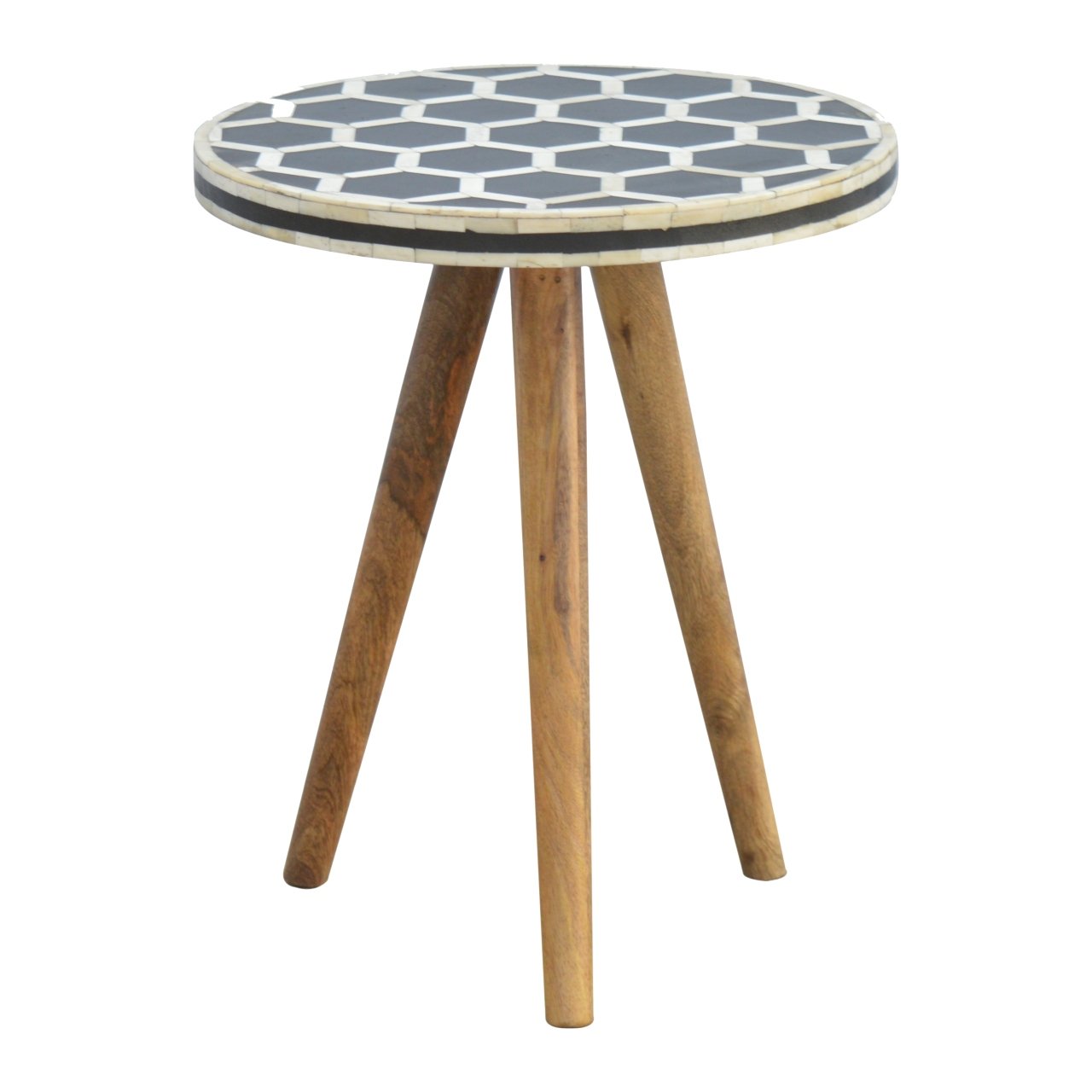 Pufa z litego drewna mango – dębowa, 35 cm - Image 2