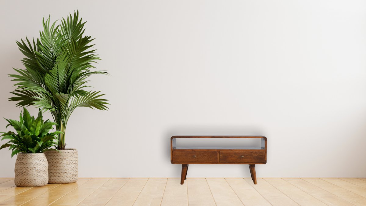 Szafka RTV z litego drewna mango – kasztanowa, 90 cm — model IN309 - obrazek 12