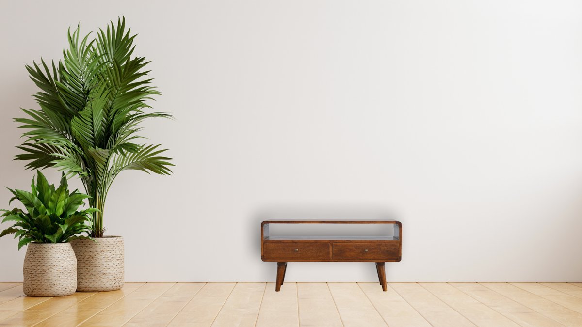 Szafka RTV z litego drewna mango – kasztanowa, 90 cm — model IN309 - obrazek 13