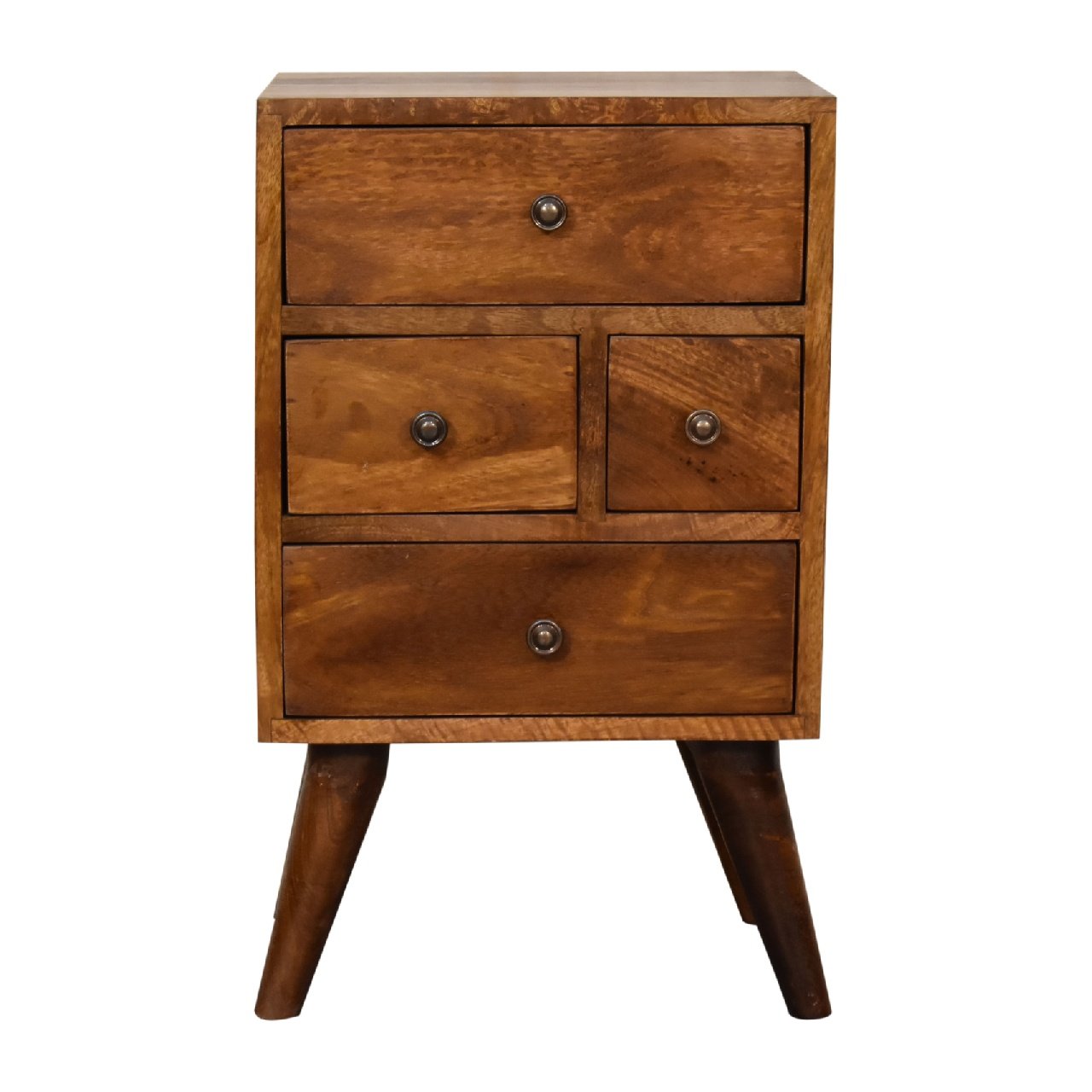 Szafka nocna z litego drewna mango – kasztanowa, 36 cm — model IN3278