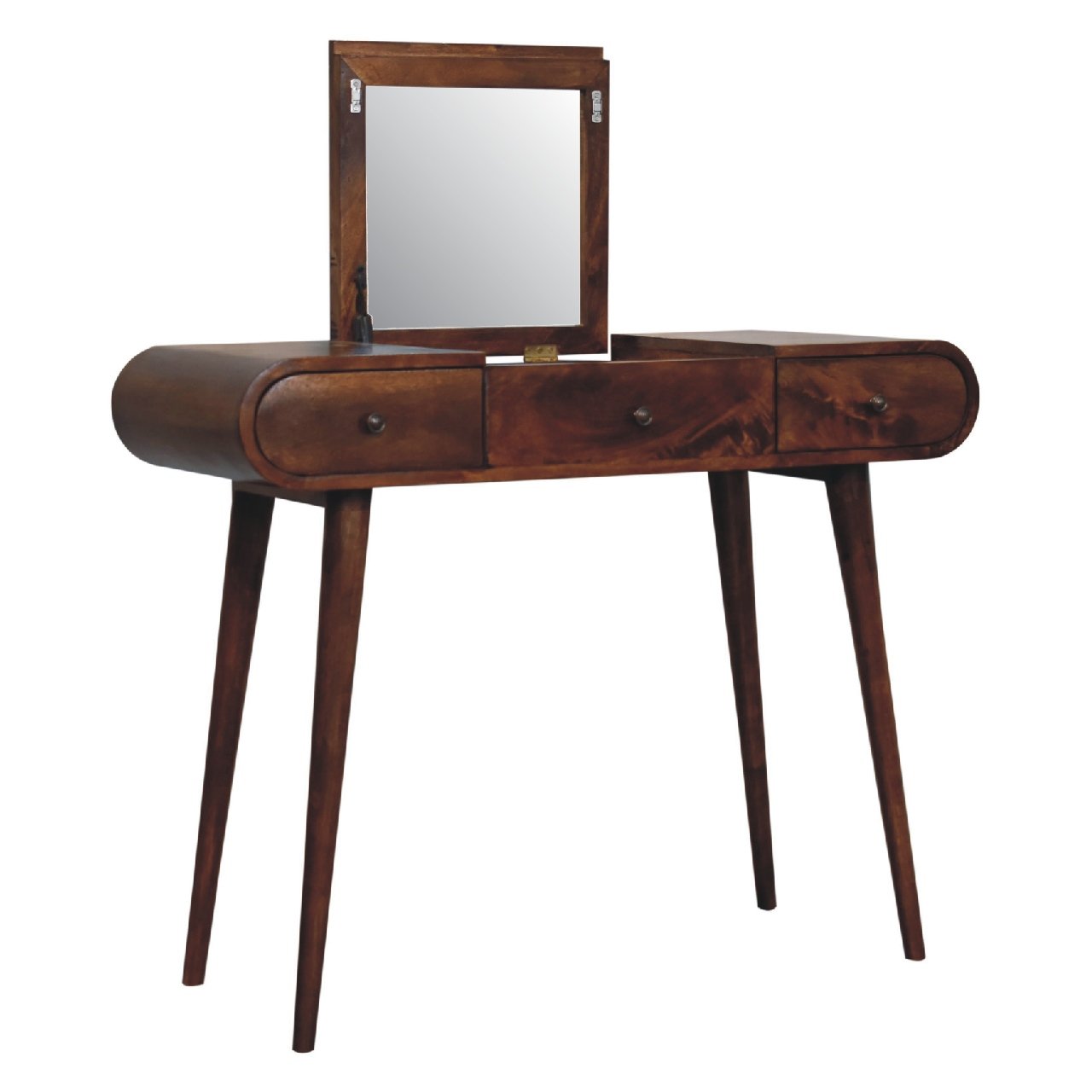 Toaletka z lustrem z litego drewna mango – kasztanowa, 100 cm - obrazek 4