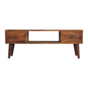 Stolik kawowy z litego drewna mango – kasztanowy, 100 cm