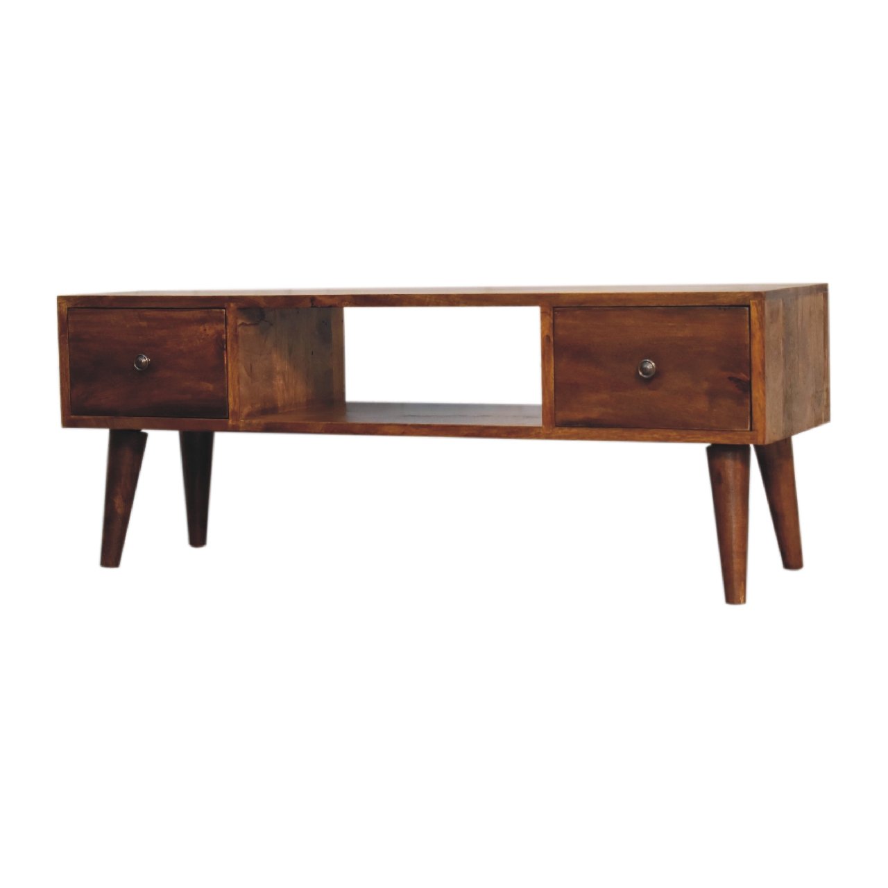 Stolik kawowy z litego drewna mango – kasztanowy, 100 cm - Image 2