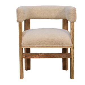 Fotel Cream Bouclé z litego drewna