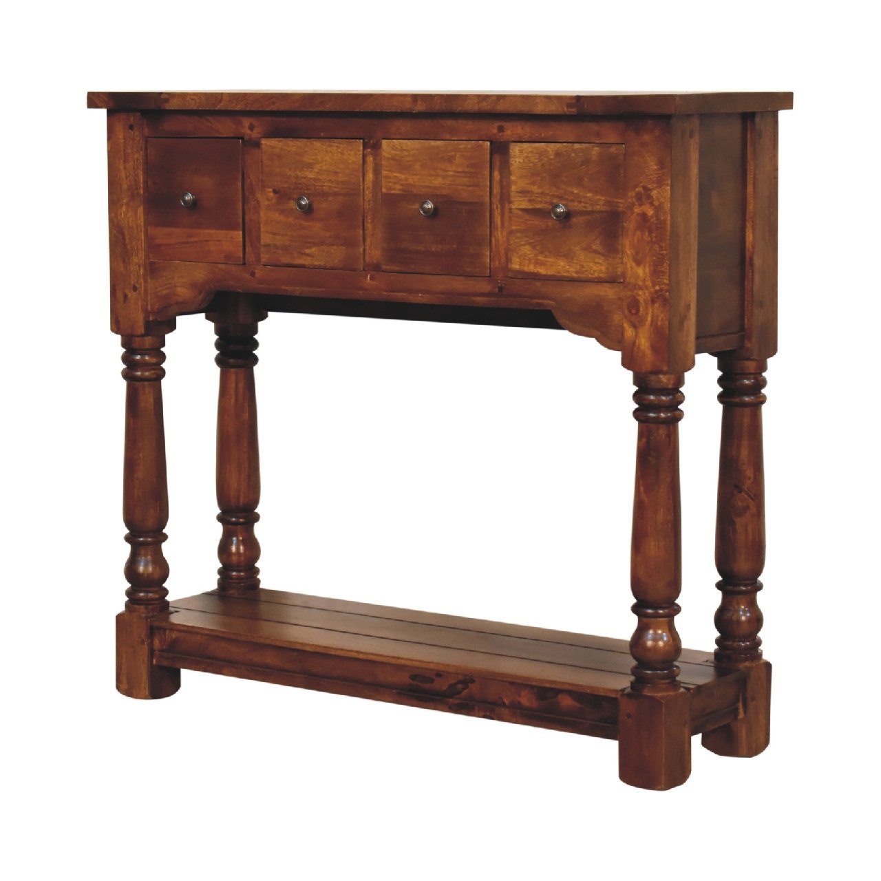 Stół z litego drewna mango – kasztanowy, 100 cm — model IN3305 - obrazek 2