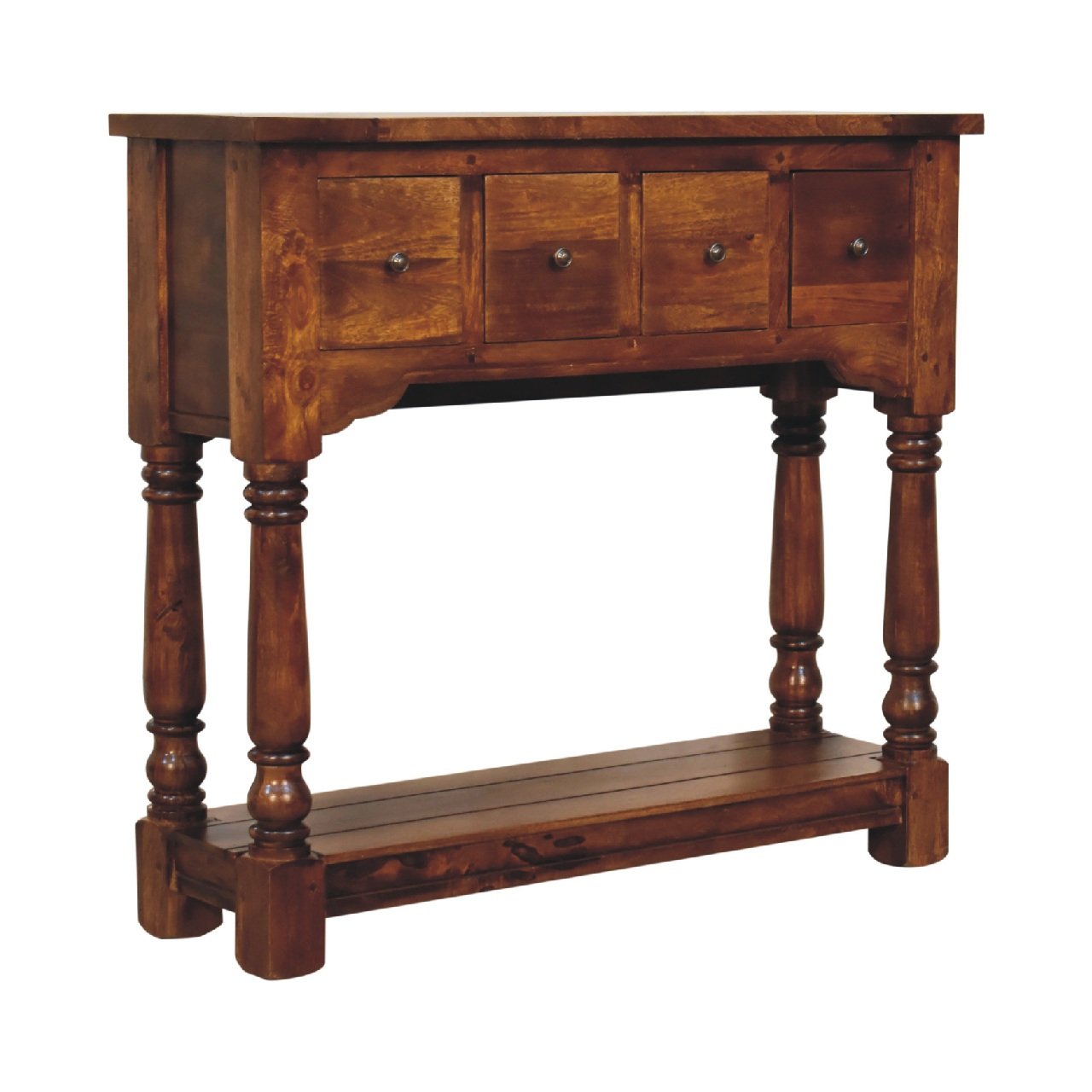 Stół z litego drewna mango – kasztanowy, 100 cm — model IN3305 - obrazek 3