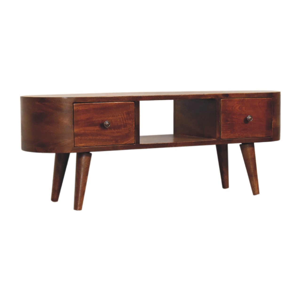 Szafka RTV z litego drewna mango – kasztanowa, 100 cm — model IN3315 - obrazek 2