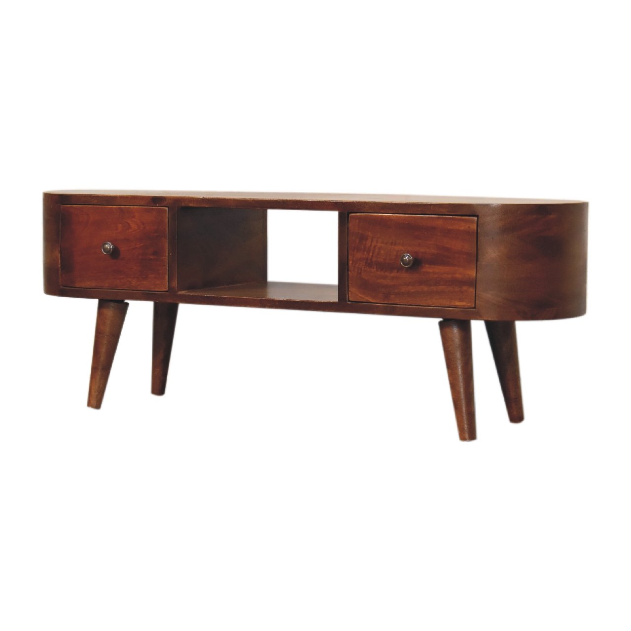 Szafka RTV z litego drewna mango – kasztanowa, 100 cm — model IN3315 - obrazek 3