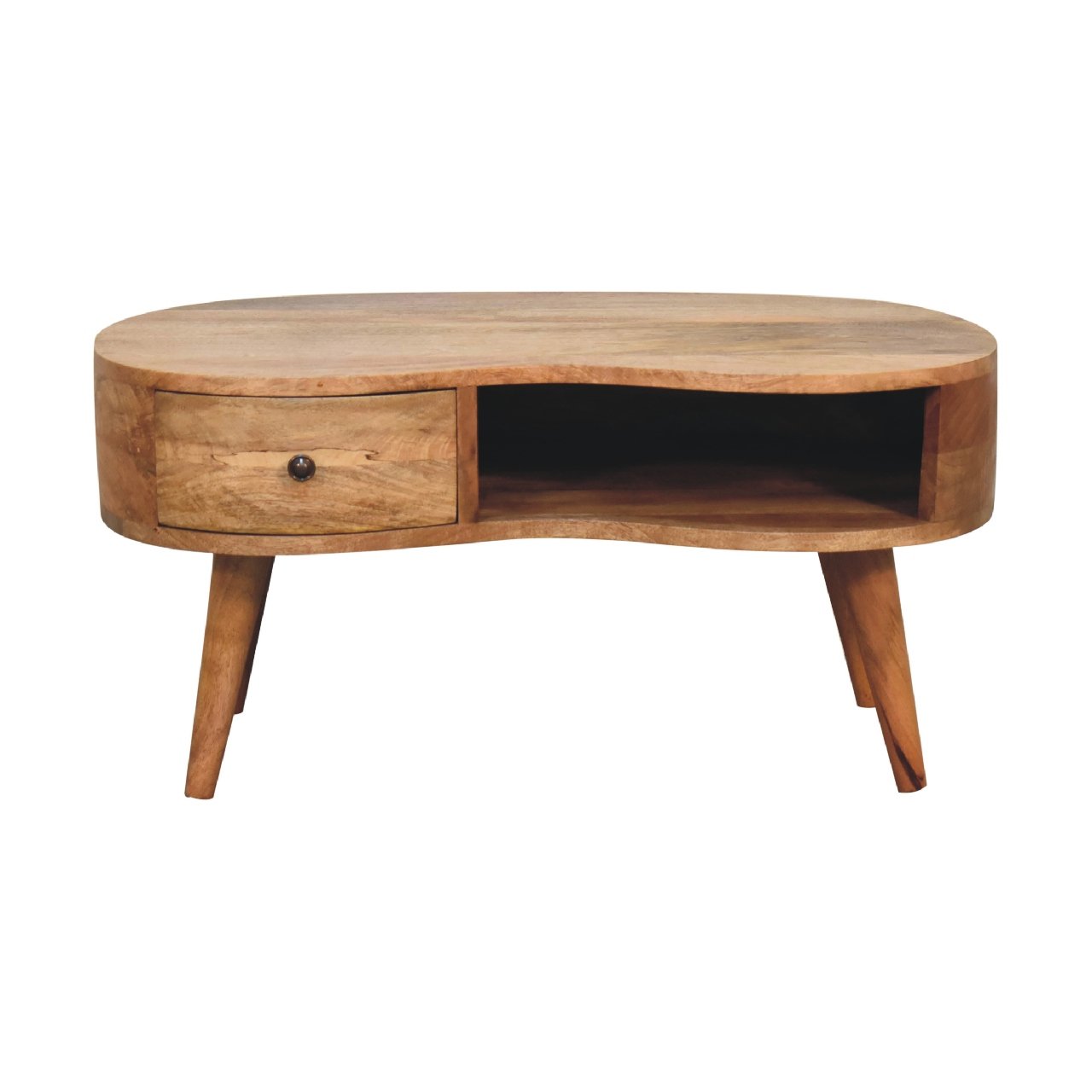Stolik kawowy z litego drewna mango – dębowy, 80 cm — model IN3319