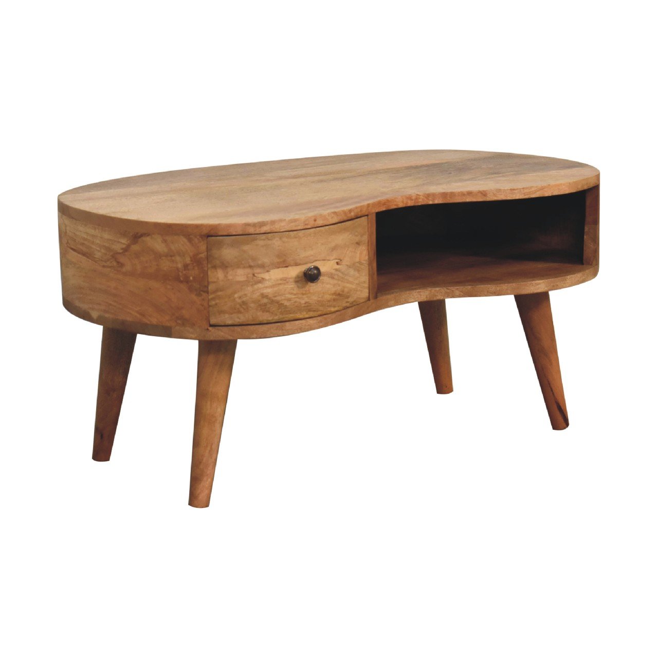 Stolik kawowy z litego drewna mango – dębowy, 80 cm — model IN3319 - Image 3