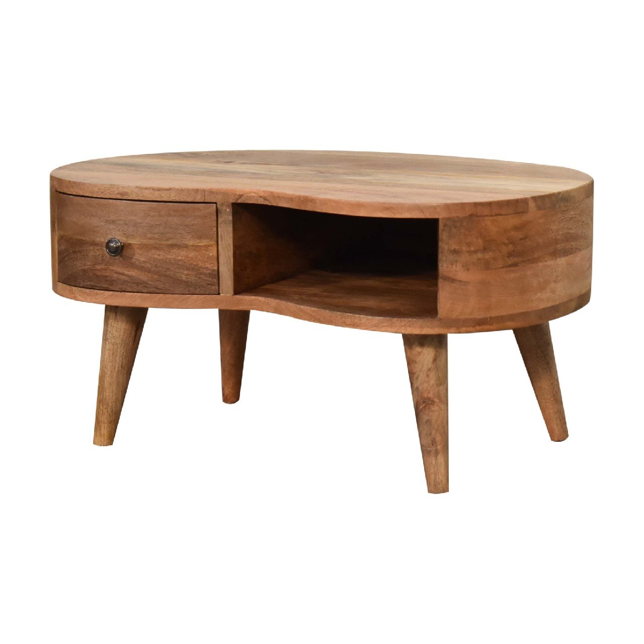 Stolik kawowy z litego drewna mango – dębowy, 70 cm - Image 2