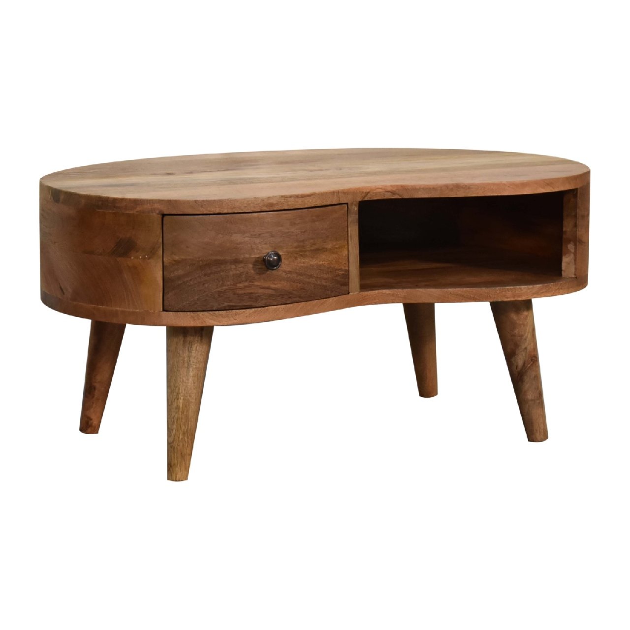 Stolik kawowy z litego drewna mango – dębowy, 70 cm - Image 3