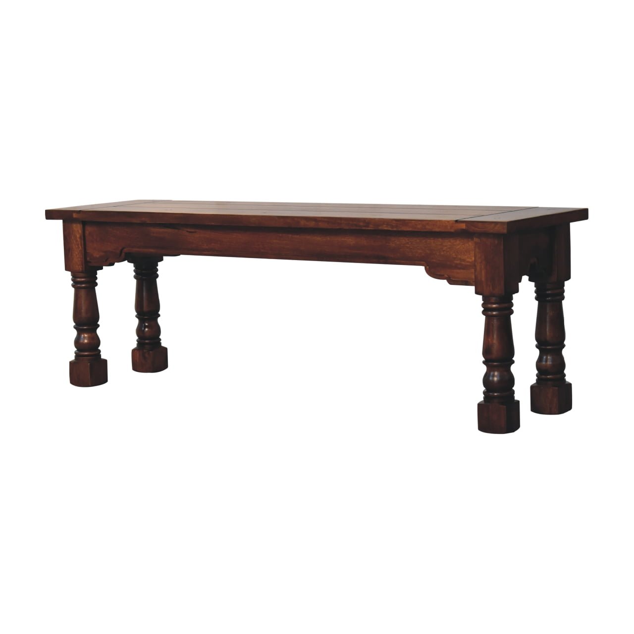 Ławka z litego drewna mango – kasztanowa, 134 cm - Image 2