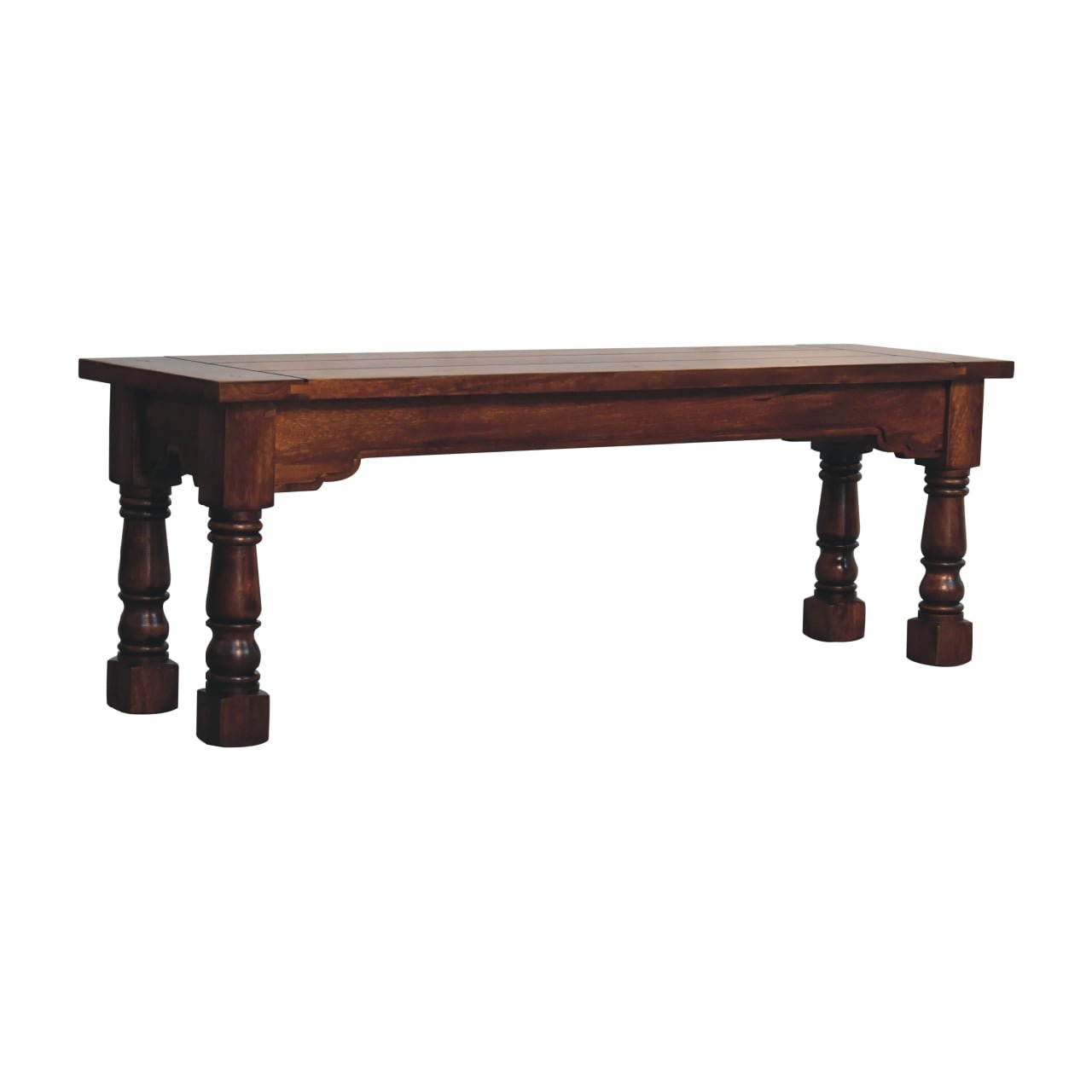 Ławka z litego drewna mango – kasztanowa, 134 cm - Image 3