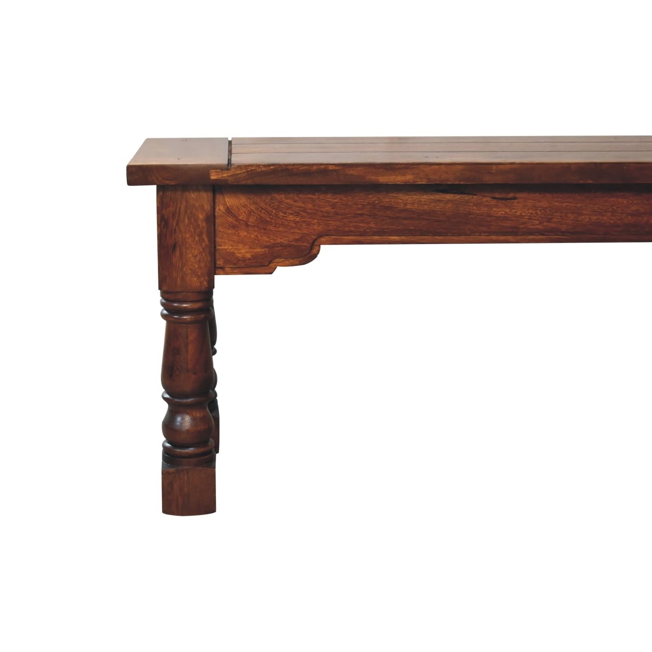 Ławka z litego drewna mango – kasztanowa, 134 cm - Image 4