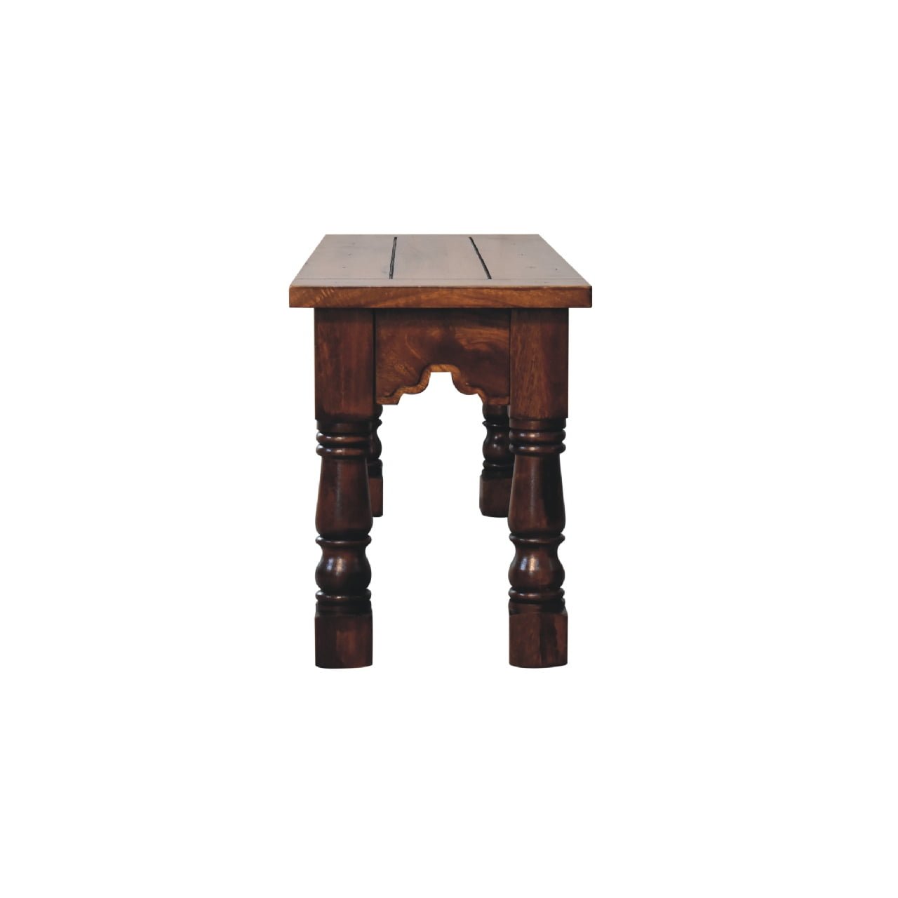 Ławka z litego drewna mango – kasztanowa, 134 cm - Image 7