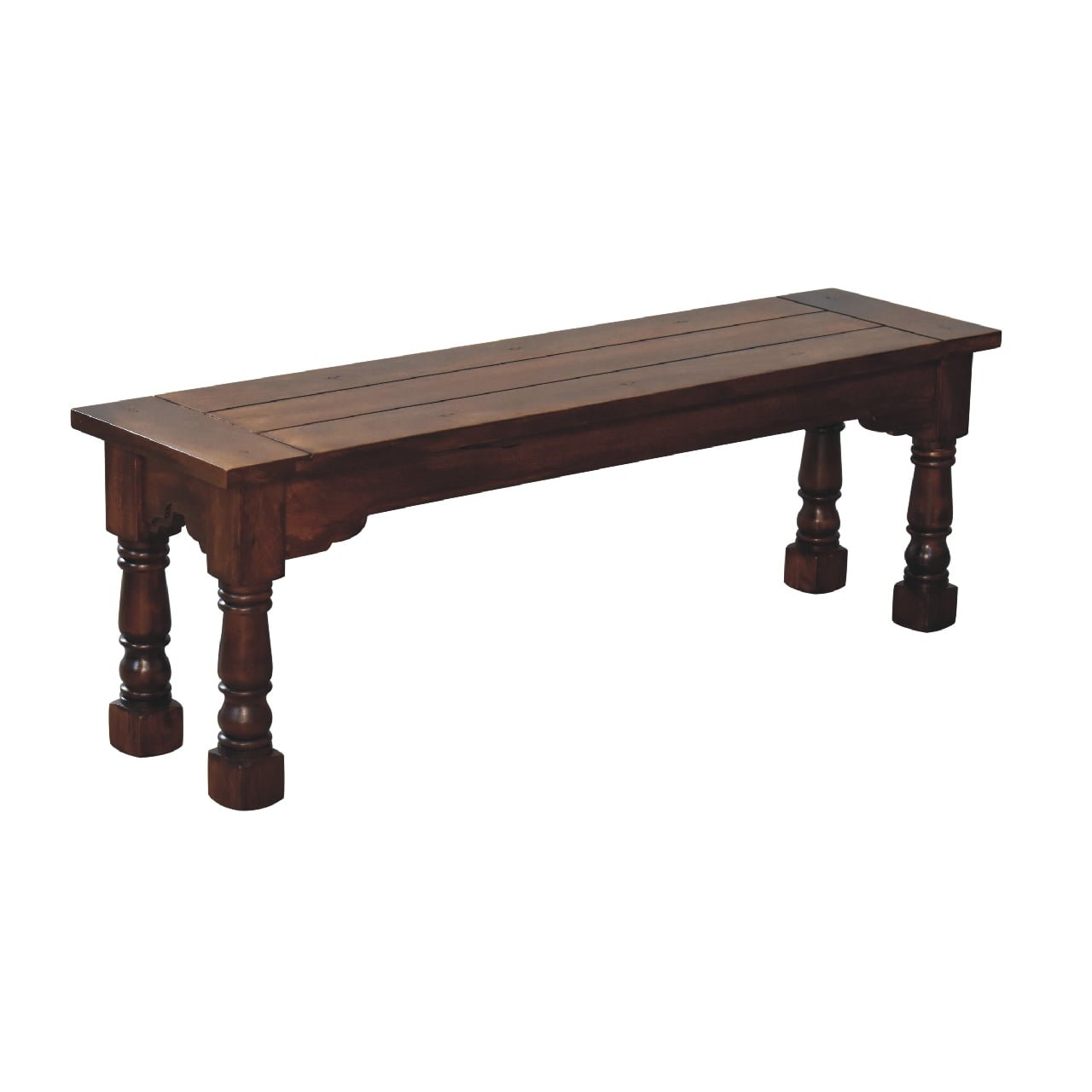 Ławka z litego drewna mango – kasztanowa, 134 cm - Image 8