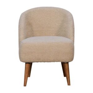 Fotel Cream Bouclé Tub z drewna mango