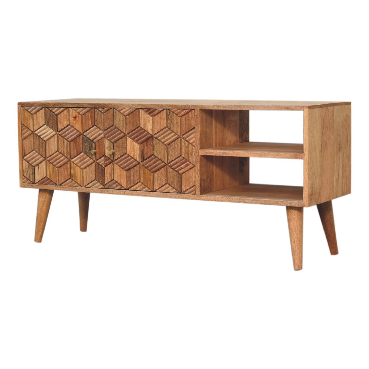 Szafka RTV z litego drewna mango – dębowa, 110 cm — model IN3367 - obrazek 2
