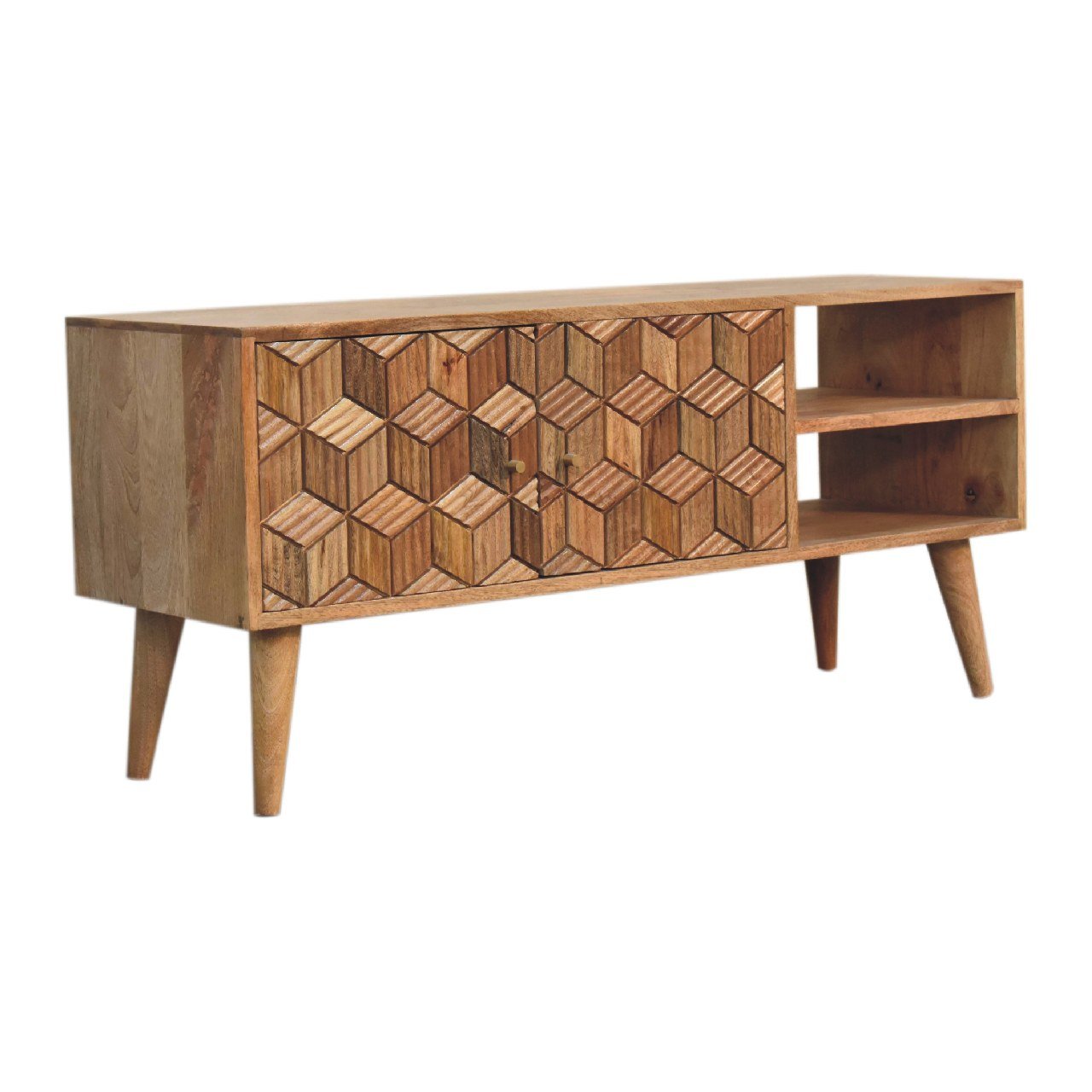 Szafka RTV z litego drewna mango – dębowa, 110 cm — model IN3367 - obrazek 3