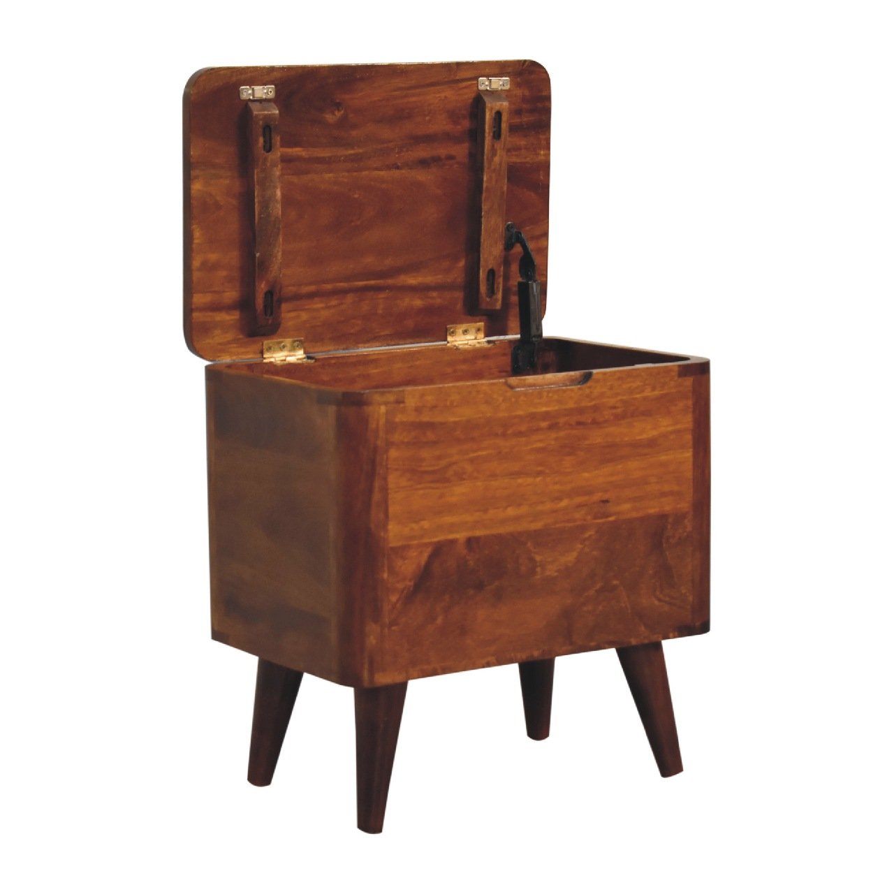 Pufa z litego drewna mango – kasztanowa, 45 cm — model IN3403 - Image 4
