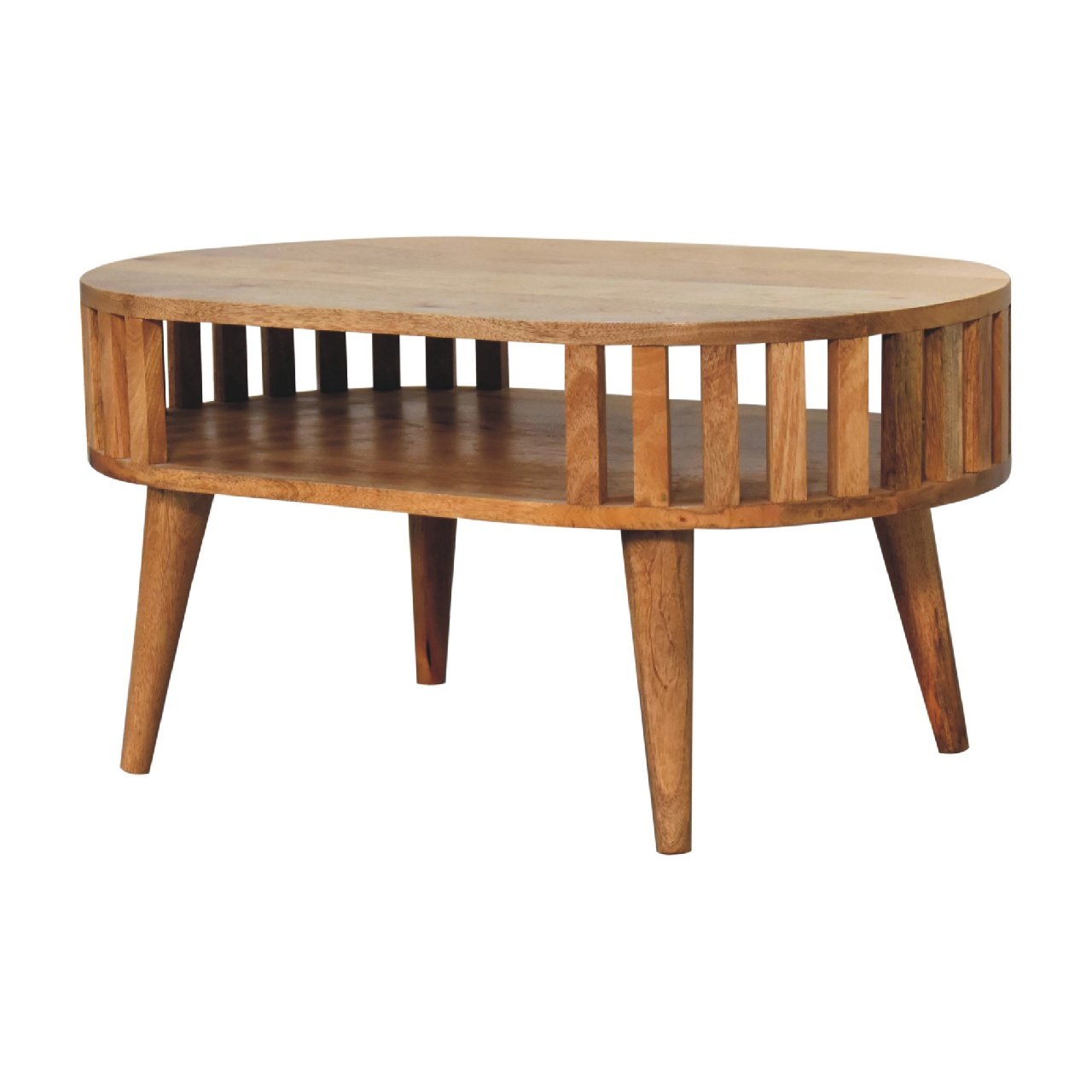 Stolik kawowy z litego drewna mango – dębowy, 80 cm — model IN3418 - obrazek 2