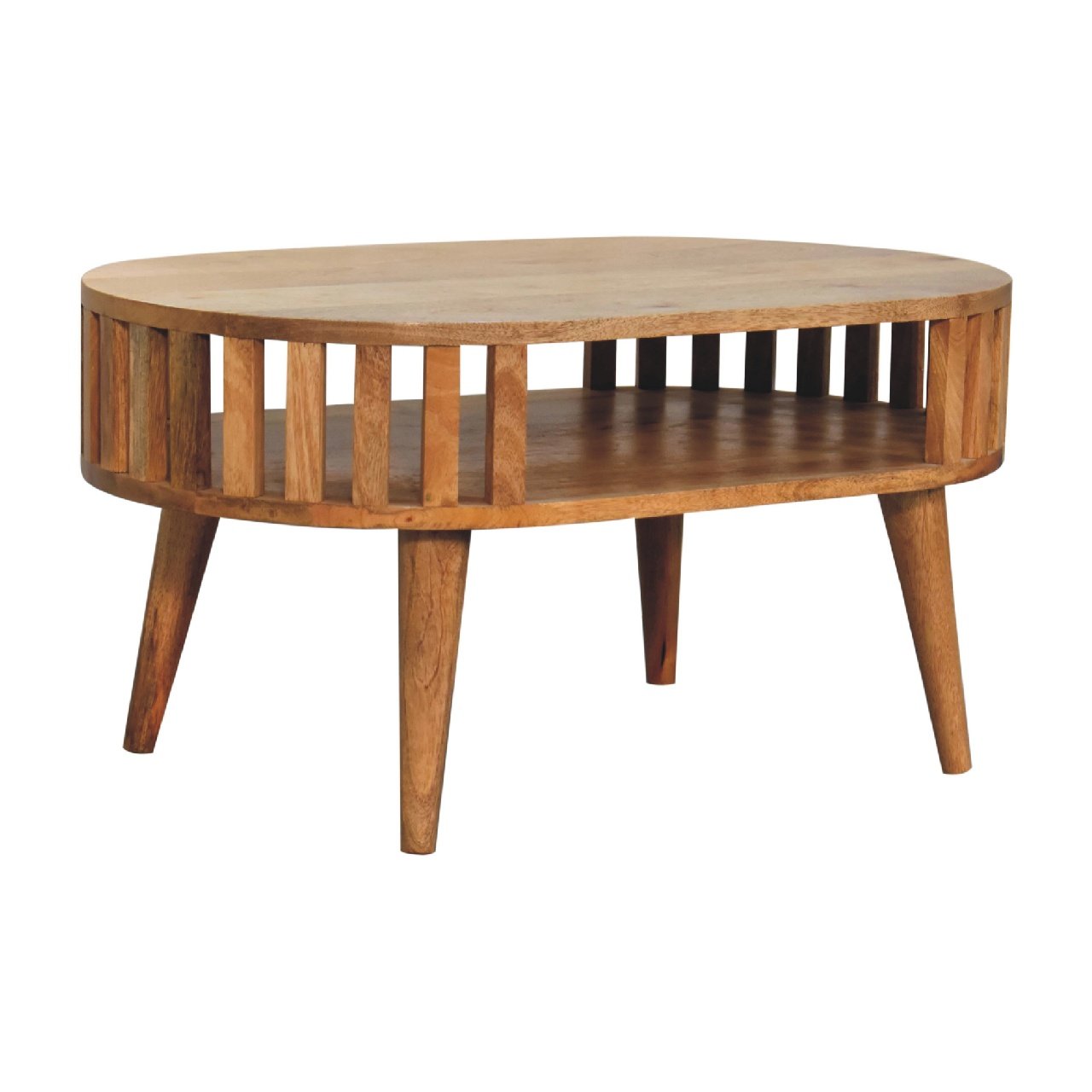 Stolik kawowy z litego drewna mango – dębowy, 80 cm — model IN3418 - obrazek 3