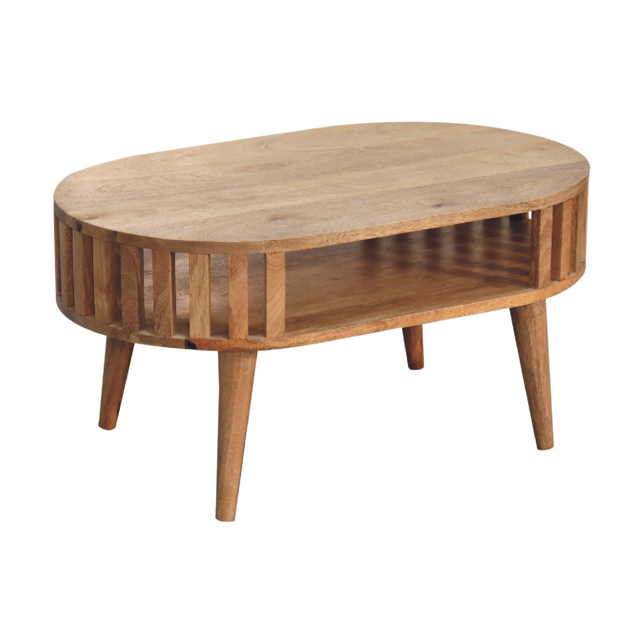 Stolik kawowy z litego drewna mango – dębowy, 80 cm — model IN3418 - obrazek 4