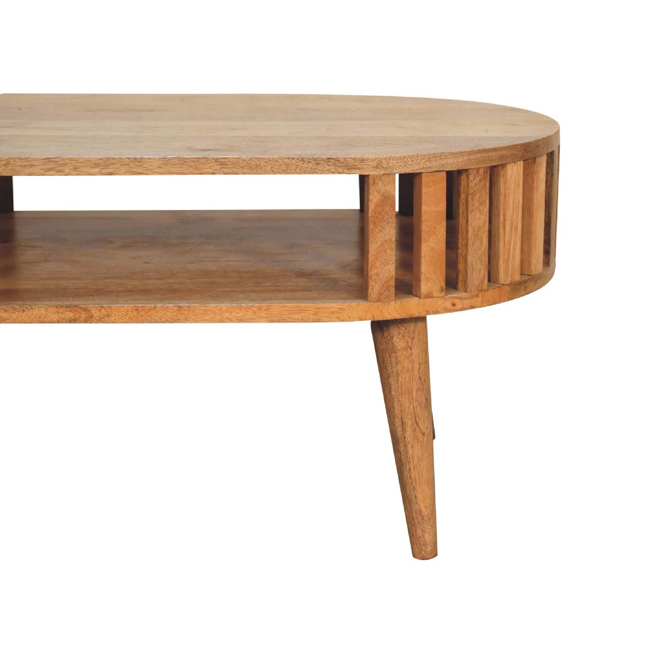 Stolik kawowy z litego drewna mango – dębowy, 80 cm — model IN3418 - obrazek 5