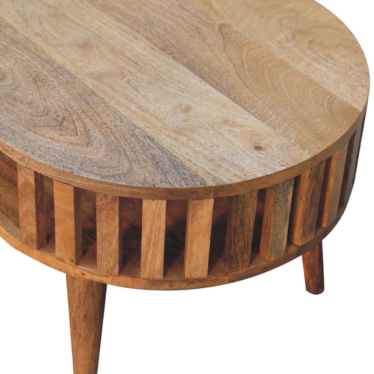 Stolik kawowy z litego drewna mango – dębowy, 80 cm — model IN3418 - obrazek 6