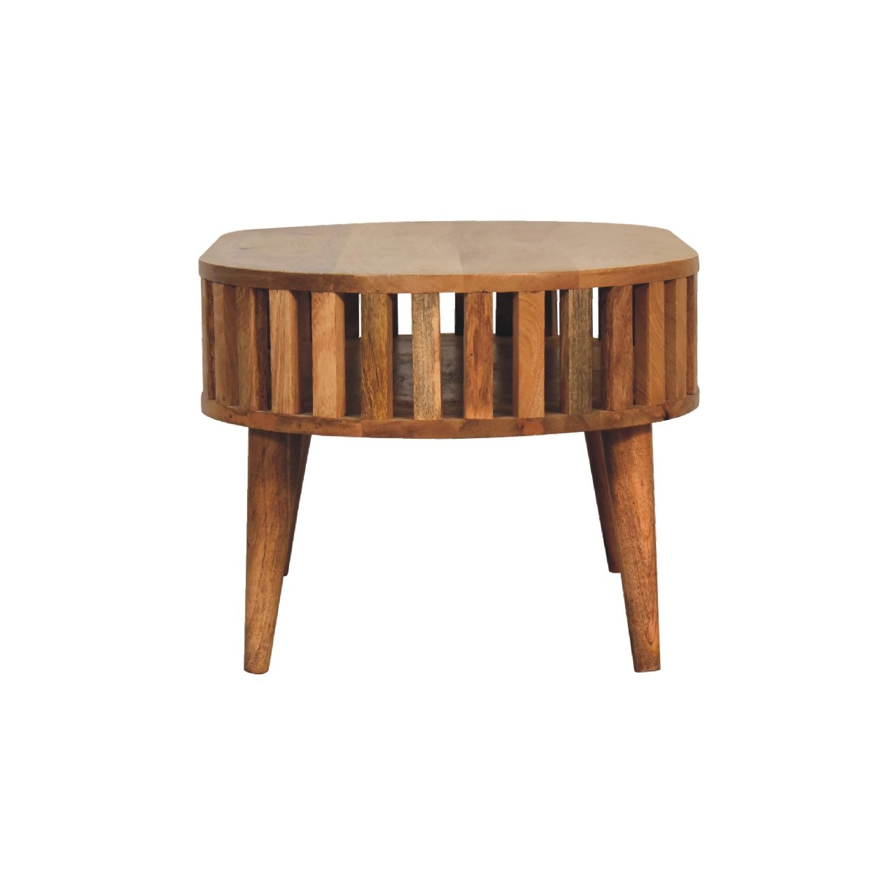 Stolik kawowy z litego drewna mango – dębowy, 80 cm — model IN3418 - obrazek 8