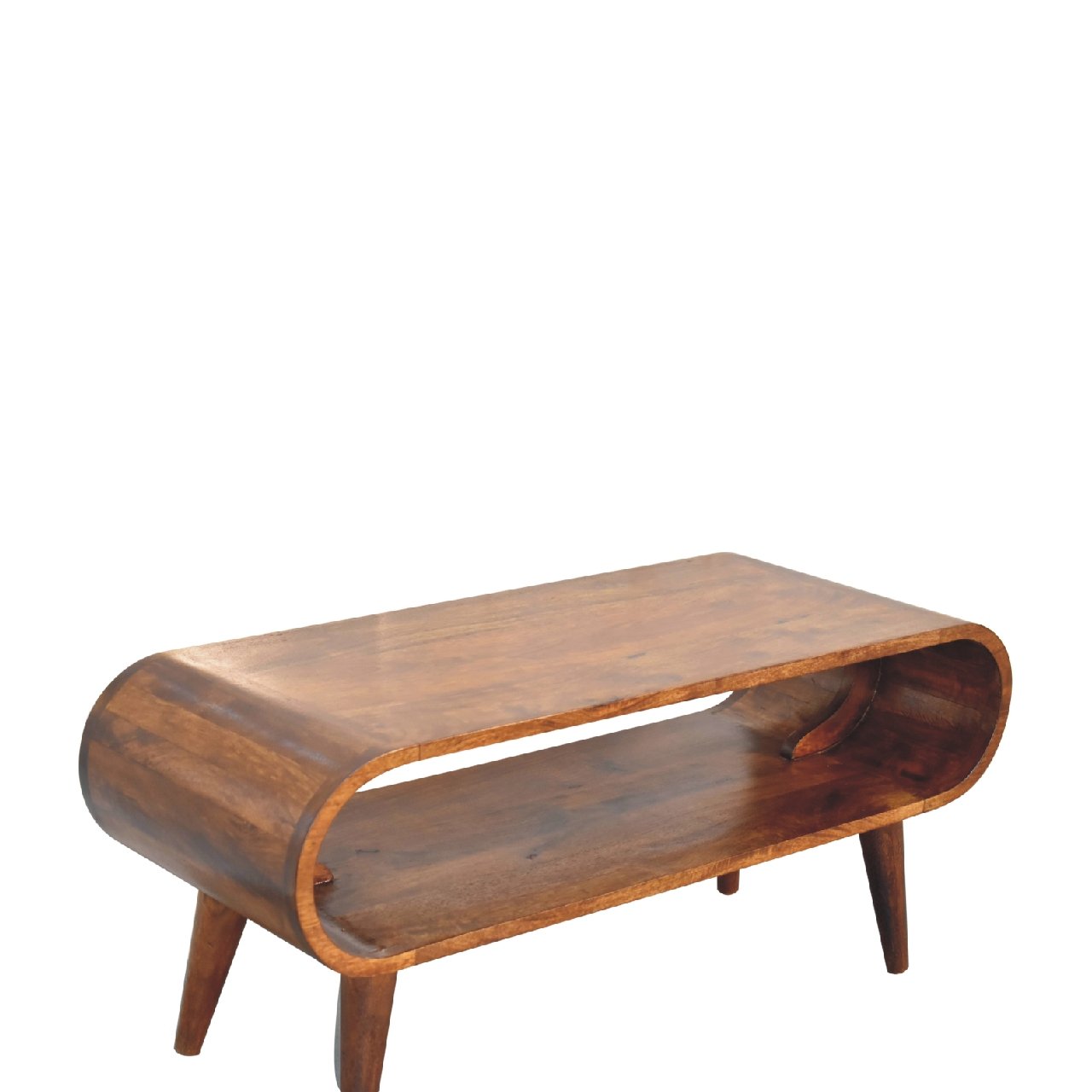 Stolik kawowy z litego drewna mango – kasztanowy, 90 cm — model IN3424 - obrazek 6