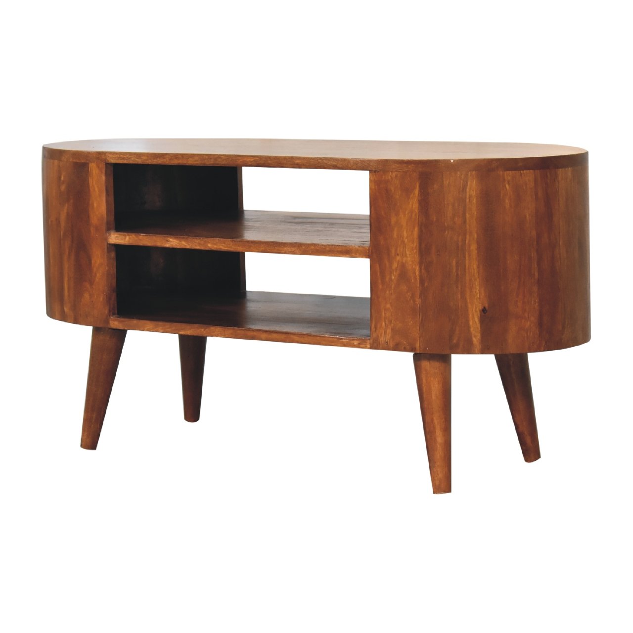 Szafka RTV z litego drewna mango – kasztanowa, 90 cm — model IN3426 - obrazek 2