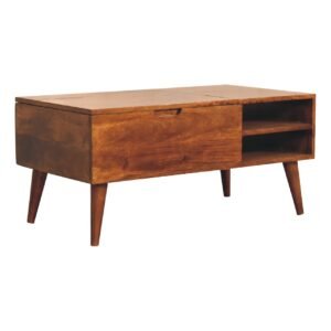 Stolik kawowy z litego drewna mango – kasztanowy, 90 cm — model IN3454