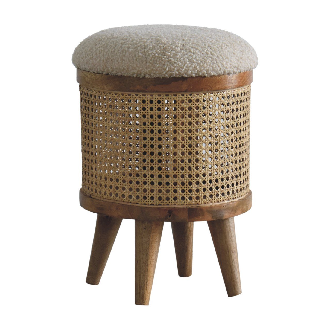 Pufa z drewna i tkaniny bouclé – naturalna, 31 cm - obrazek 2