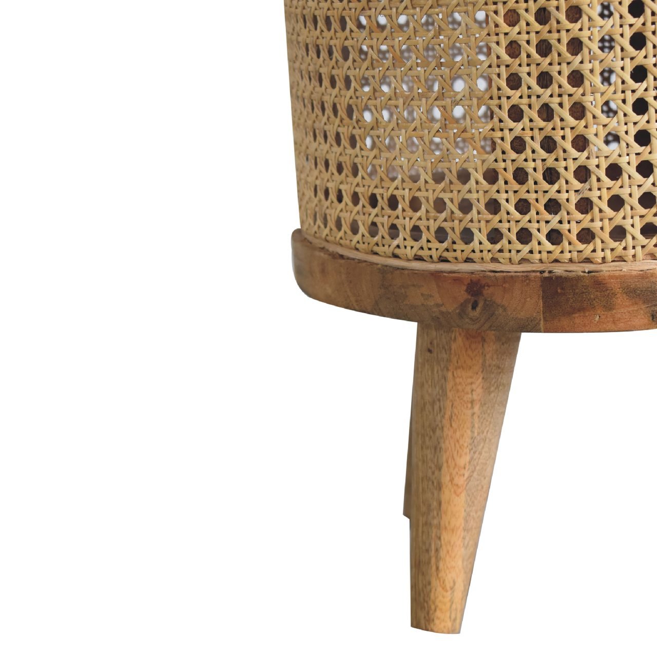 Pufa z drewna i tkaniny bouclé – naturalna, 31 cm - obrazek 6