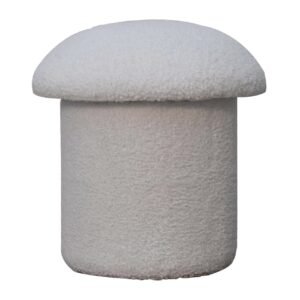 Pufa Artisan IN3482 – drewno i tkanina bouclé, wykończenie bouclé białe